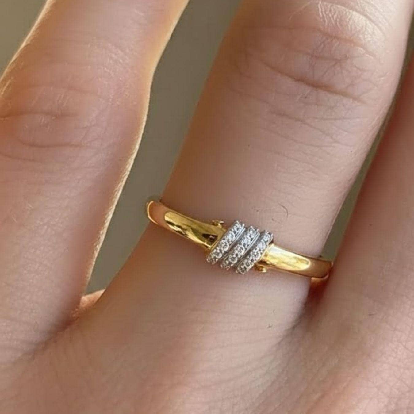 14K Gold Twisted Wedding Band Lab Diamond Sterling Silver Ring