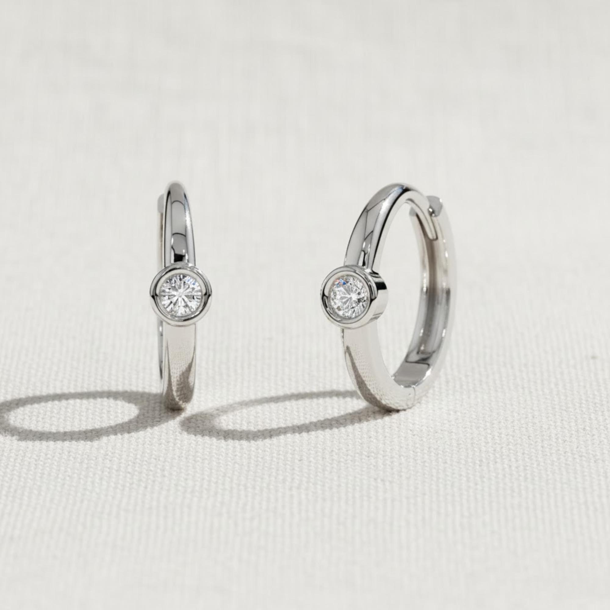 14K Gold Round Diamond Hoop Earrings