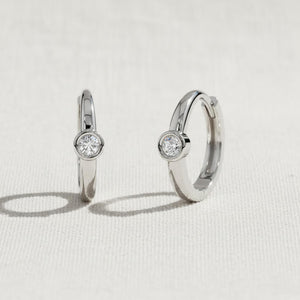 14K Gold Round Diamond Hoop Earrings