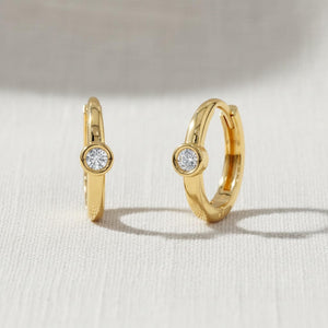 14K Gold Round Diamond Hoop Earrings
