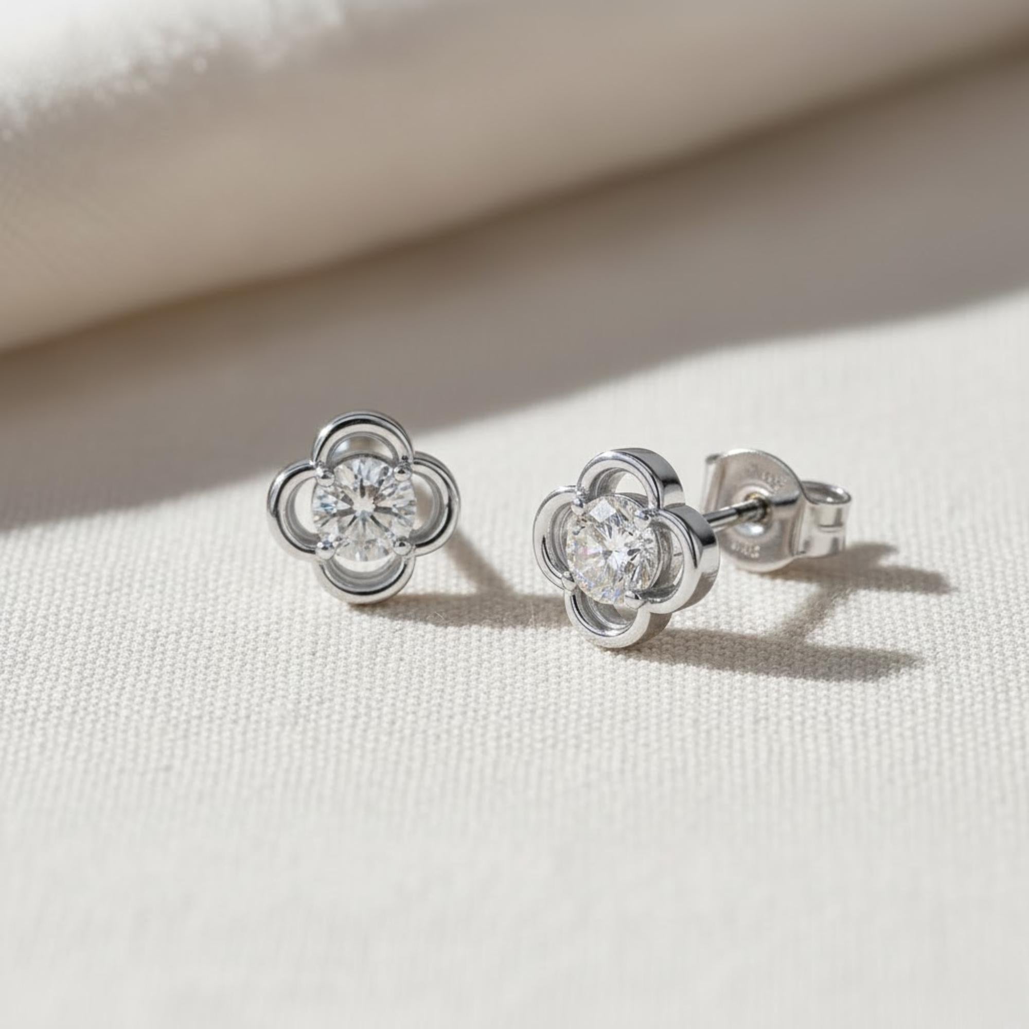 Diamond Clover Cluster Stud Earrings
