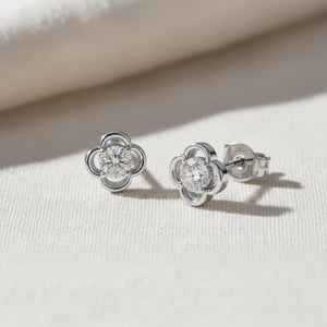 Diamond Clover Cluster Stud Earrings