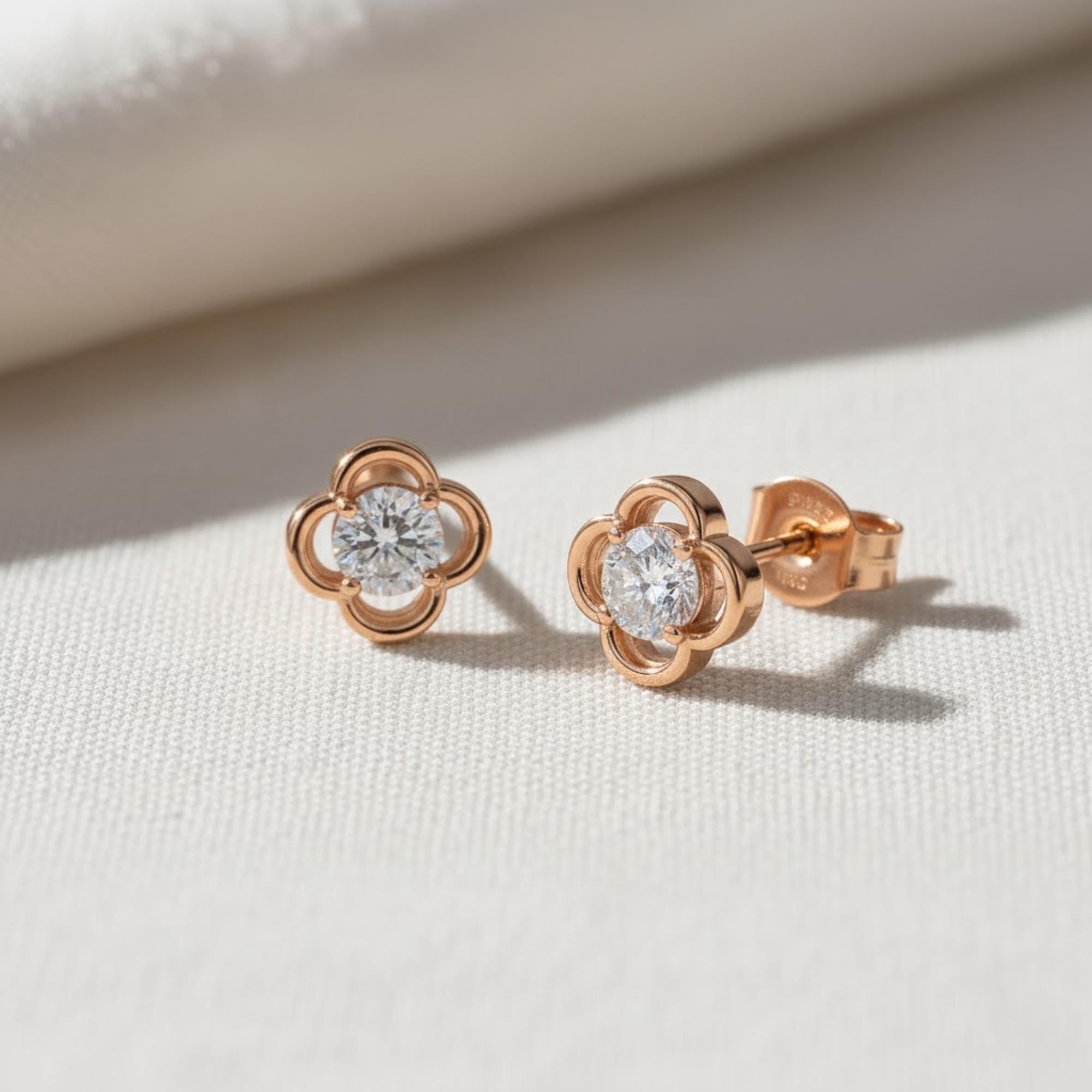 Diamond Clover Cluster Stud Earrings