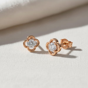 Diamond Clover Cluster Stud Earrings