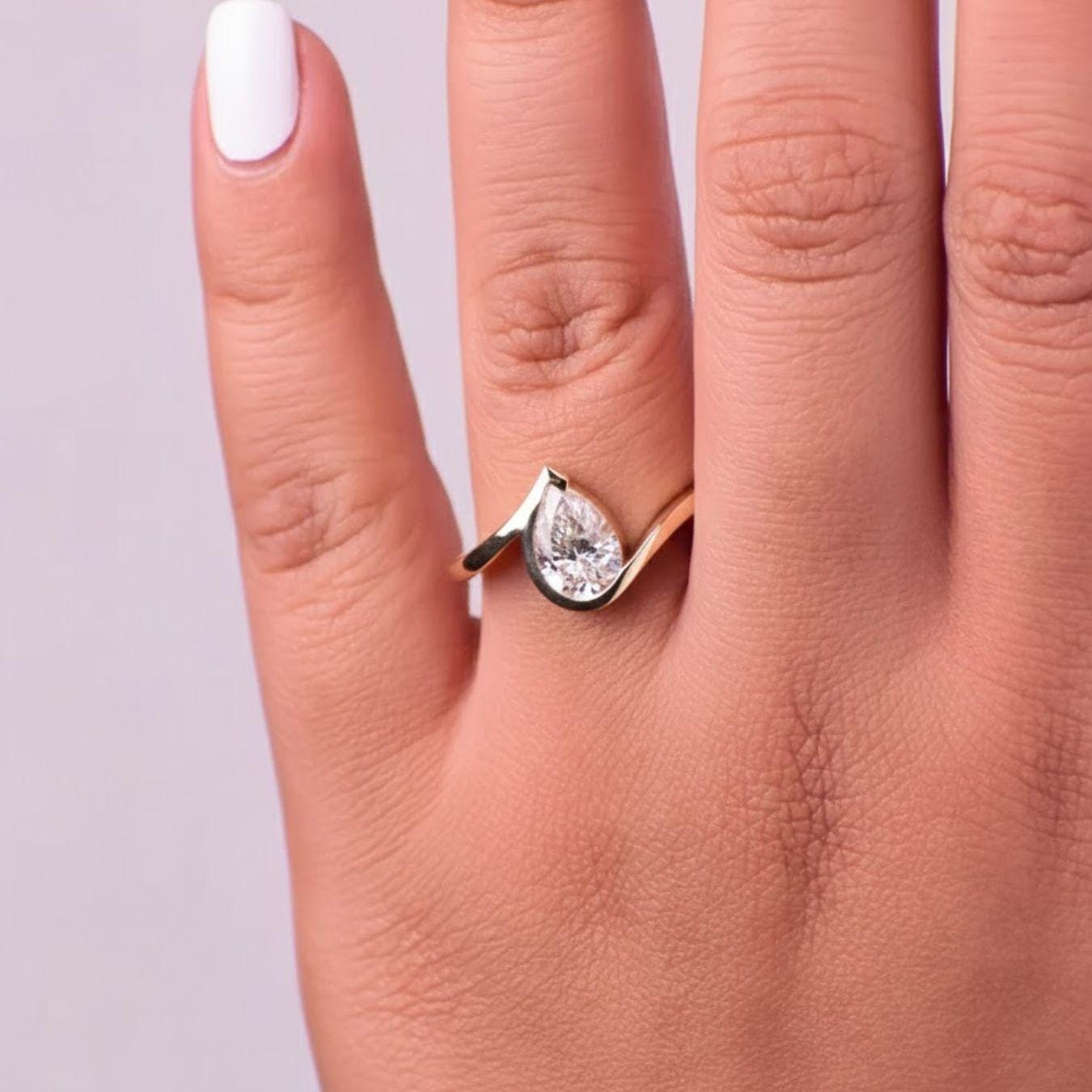 Pear Cut Lab Diamond Engagement Ring, IGI Certified