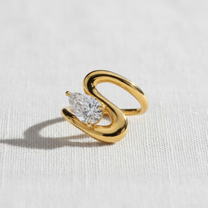 Curved Wave Pear Cut Lab Diamond Engagement Ring