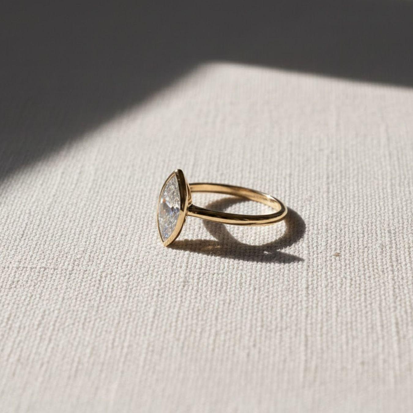 2 Carat Marquise Lab Diamond Bezel Set Ring 14K Gold