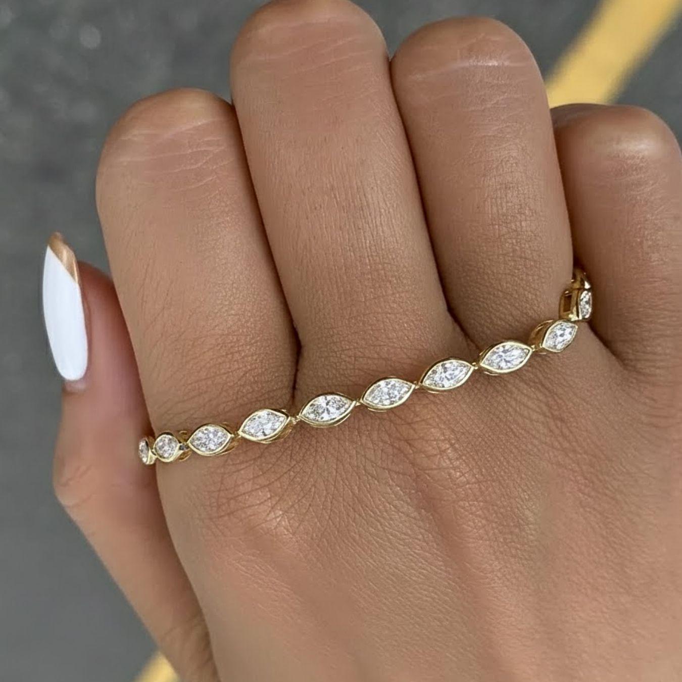 Marquise Bezel Lab Diamond Tennis Bracelet in 14K Yellow Gold