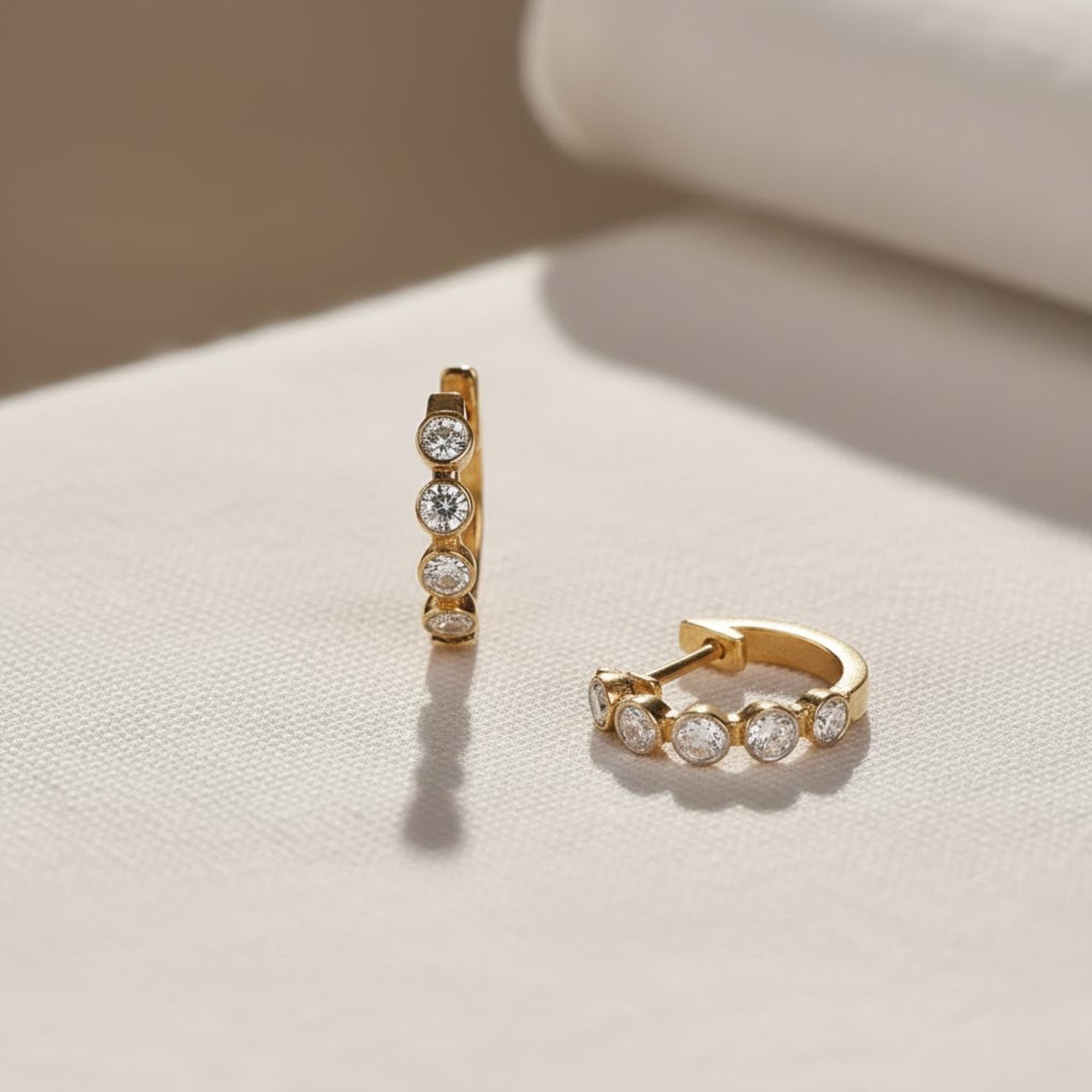 14K Gold Diamond Small Hoop Earrings Gift for Her