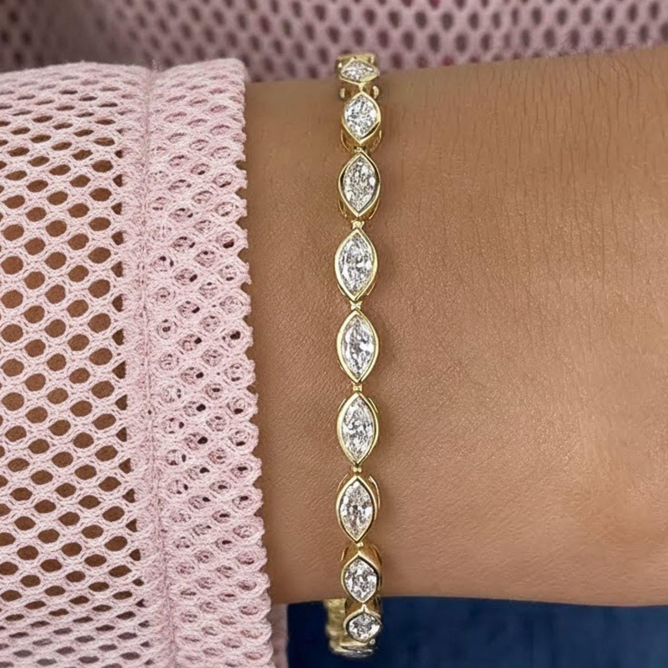 Marquise Bezel Lab Diamond Tennis Bracelet in 14K Yellow Gold