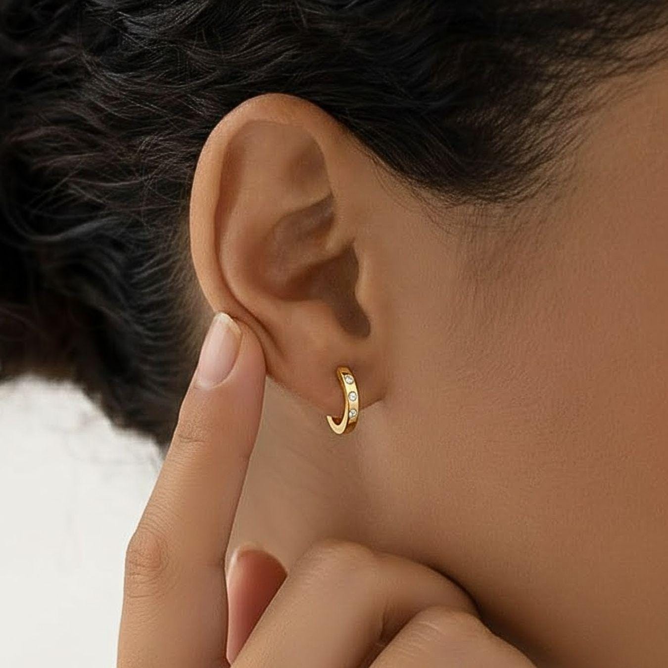 14K Gold Lab Grown Diamond Cartilage Hoop Earrings Helix Huggies