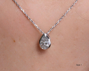 Pear Cut Lab Diamond Solitaire Bezel Pendant, 14K Gold