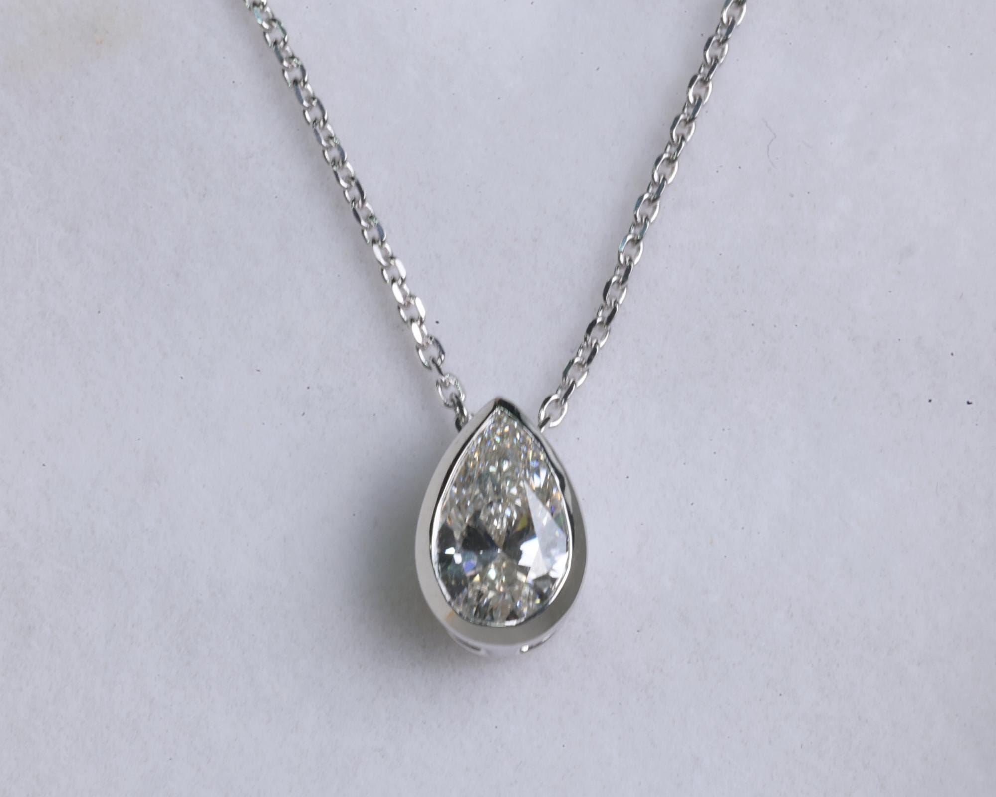 Pear Cut Lab Diamond Solitaire Bezel Pendant, 14K Gold