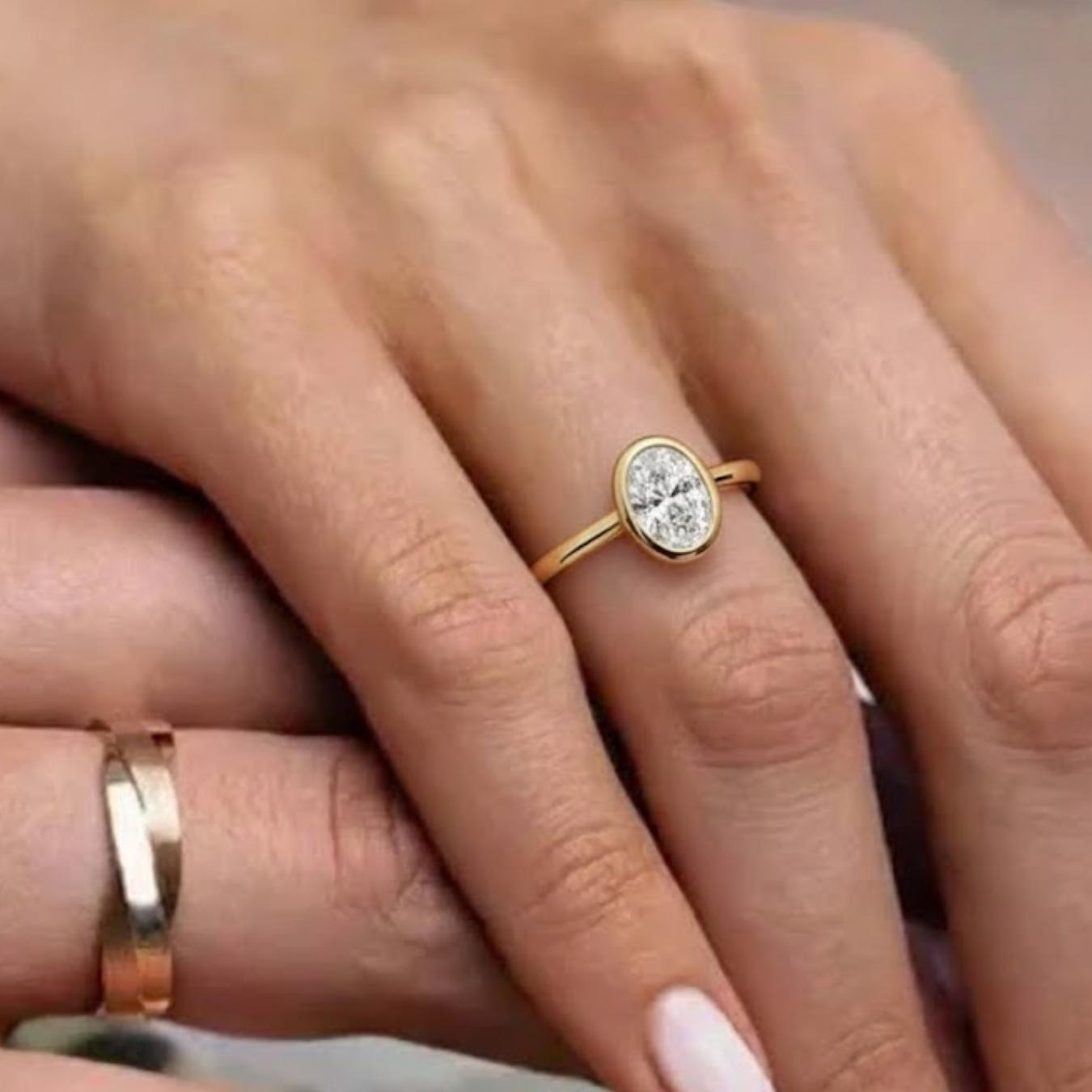 2 Ct Oval Bezel Diamond Engagement Ring