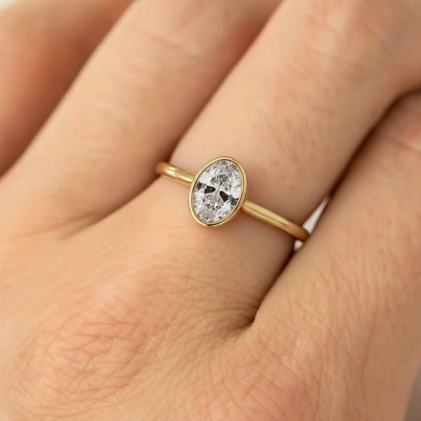2 Ct Oval Bezel Diamond Engagement Ring