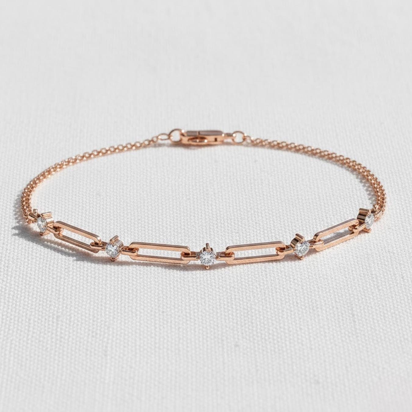 Paperclip Diamond Station Chain Link Bracelet