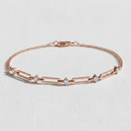 Paperclip Diamond Station Bracelet, Gold Chain Link Bracelet, Lab Create Diamond Accents, Minimalist Design, Subtle Elegance, Selene