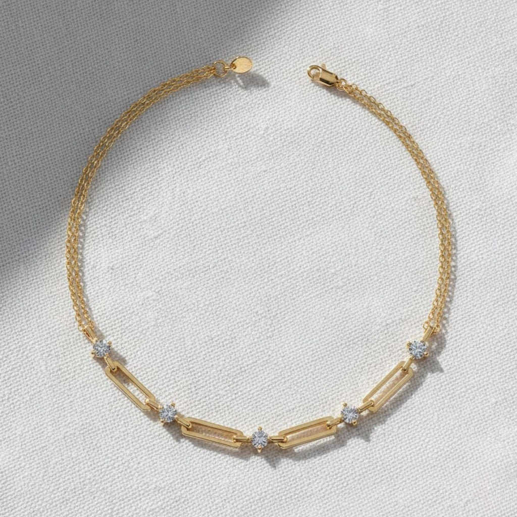 Paperclip Diamond Station Bracelet, Gold Chain Link Bracelet, Lab Create Diamond Accents, Minimalist Design, Subtle Elegance, Selene