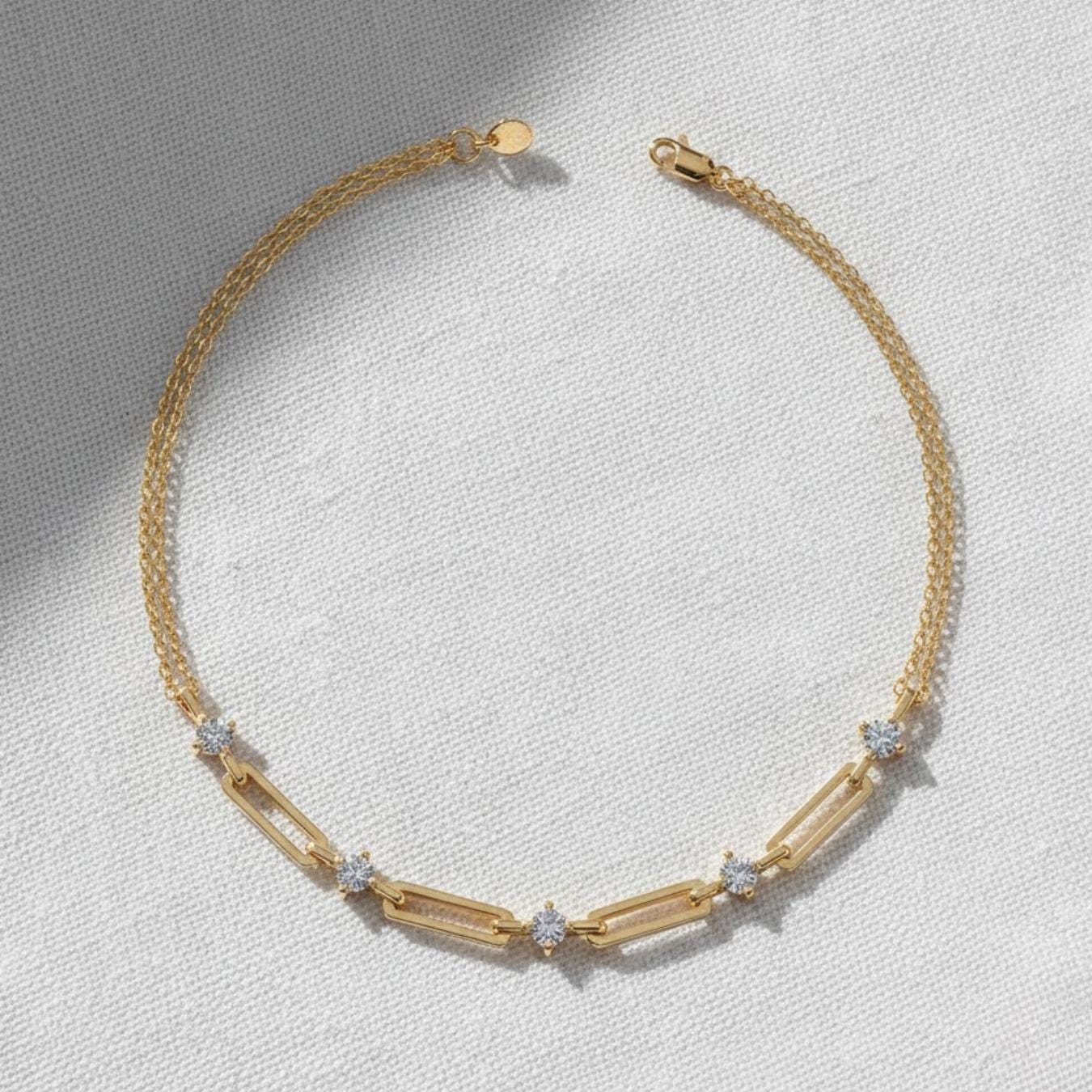 Paperclip Diamond Station Chain Link Bracelet