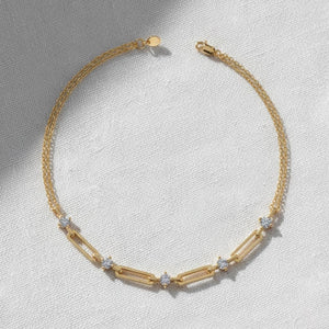 Paperclip Diamond Station Chain Link Bracelet