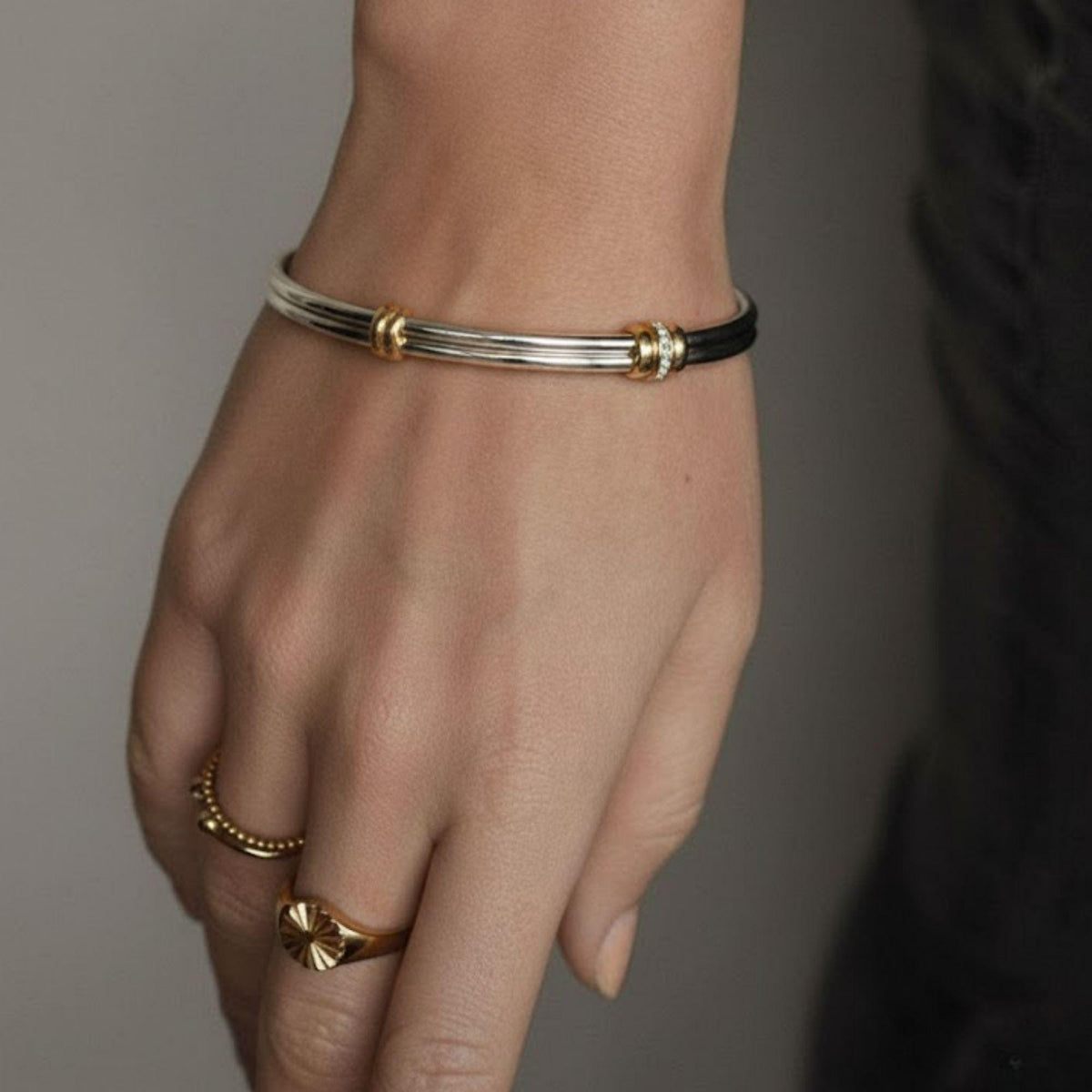 Two-Tone Diamond Stacking Bangle Bracelet
