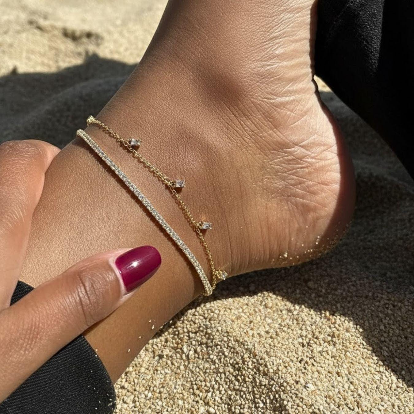 14K Gold Lab Grown Diamond Anklet Beach Gift for Her