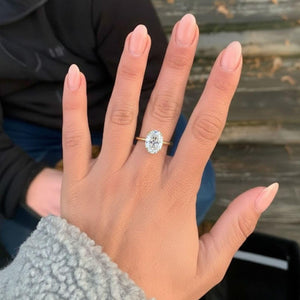 Oval Lab Diamond Hidden Halo Engagement Ring 14K Gold