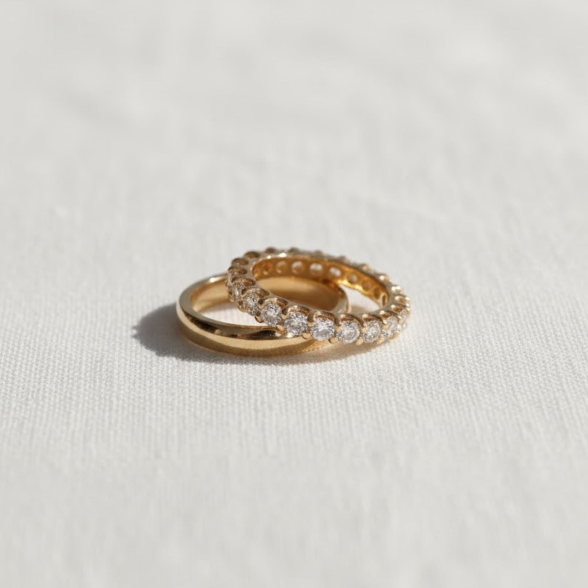 14K Lab Grown Diamond Wedding Band Set Minimalist Eternity Ring