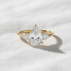 3CT pear lab grown diamond ring Three stone pear shaped engagement ring IGI certified large pear diamond anniversary wedding ring solid gold