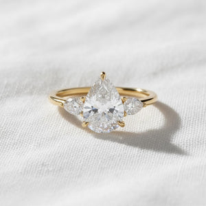 Pear Lab Diamond Three Stone Engagement Ring, IGI Certified
