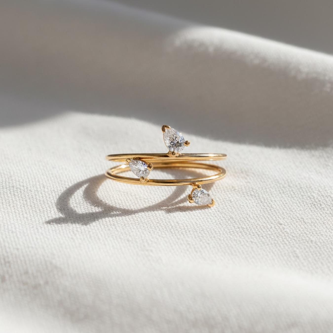 Pear Three Diamond Engagement Ring Lab Created Diamond Gift for Wife