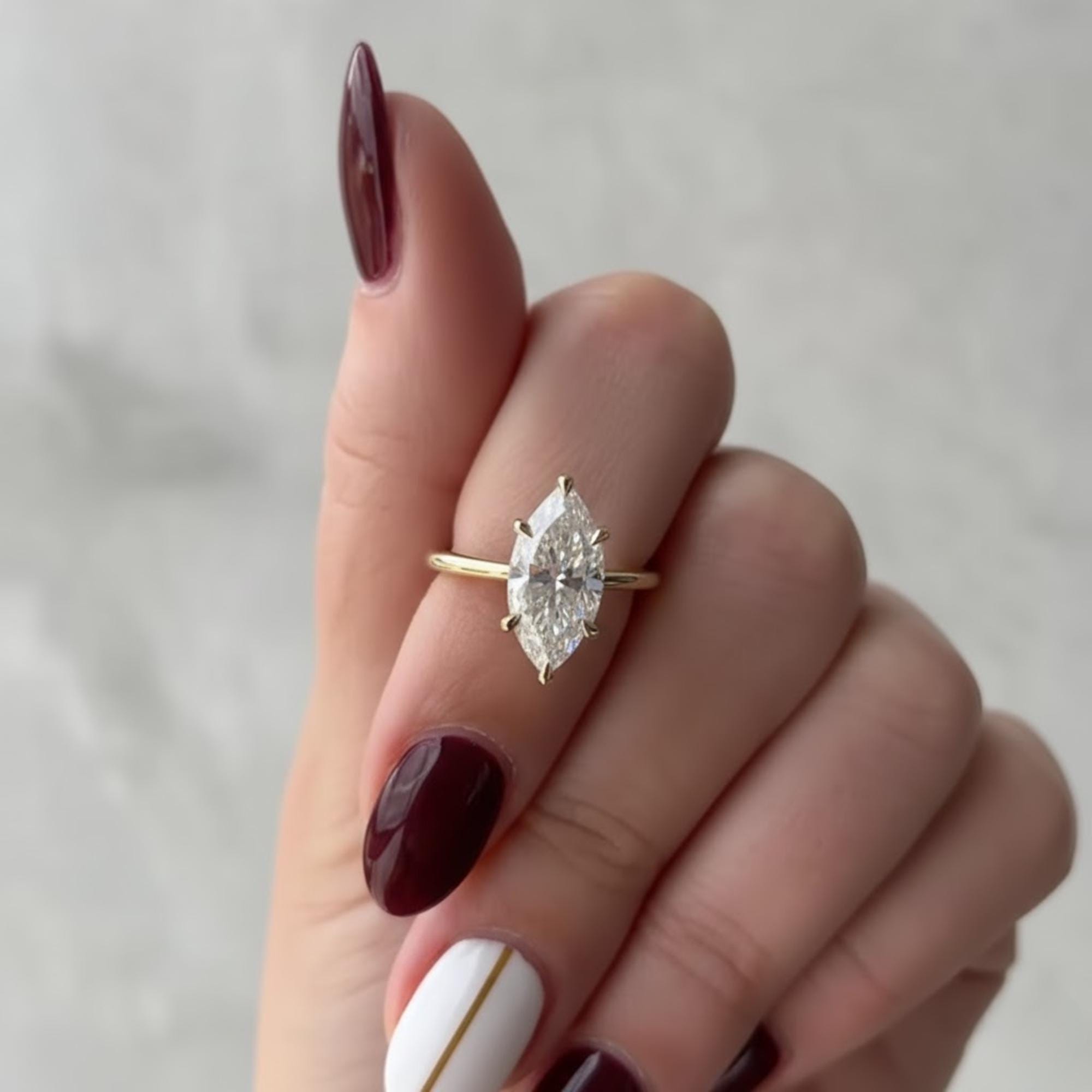 Marquise Lab Diamond Proposal Ring Anniversary Gift Six Claw Setting