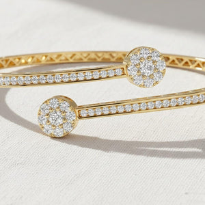 14K Gold Lab Grown Diamond Open Cuff Bangle