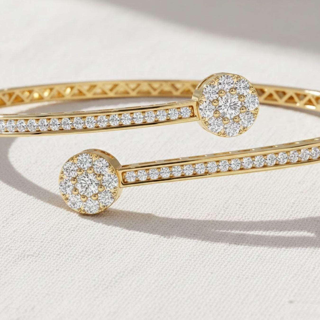 14K Gold Lab Diamond Open Cuff Bangle Bracelet