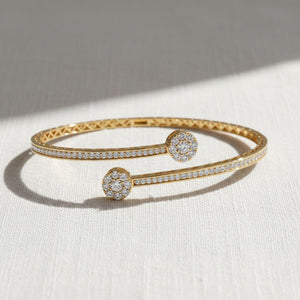 14K Gold Lab Grown Diamond Open Cuff Bangle