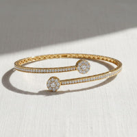 14K Gold Lab Diamond Open Cuff Bangle Bracelet