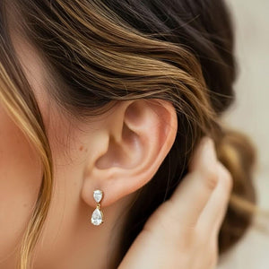 Pear Cut Diamond Drop Wedding Earrings