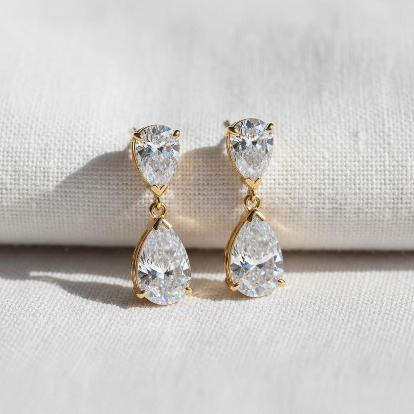 Pear Cut Diamond Drop Wedding Earrings