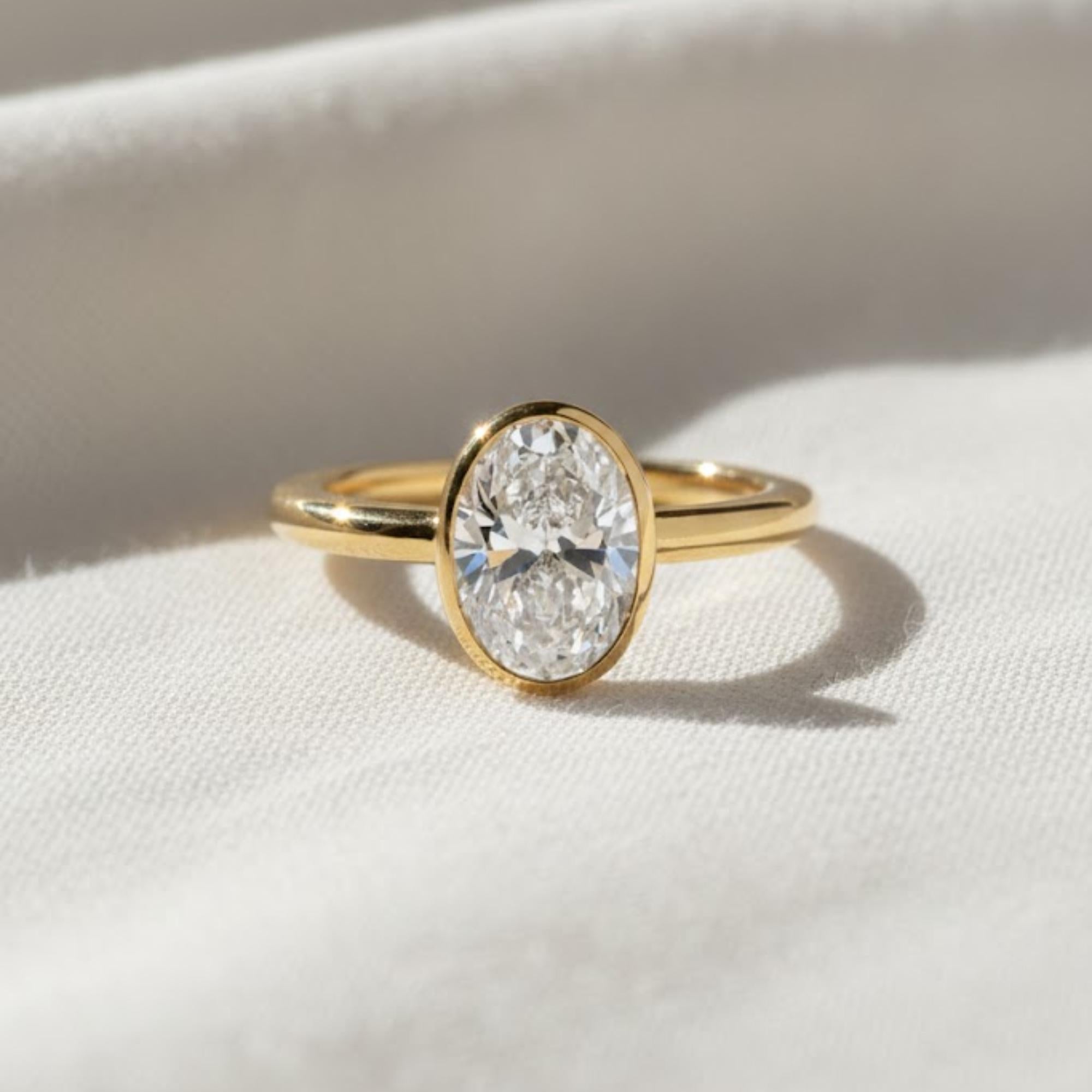 Oval Lab Diamond Solitaire Ring 14K Solid Gold IGI Certified