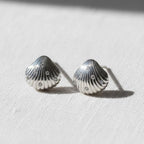 Silver Shell Stud Lab Grown Diamond Stud Earring - Minimalist stud earrings - Silver Gold Earring