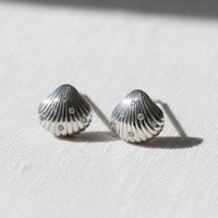 Silver Shell Lab Diamond Stud Earrings