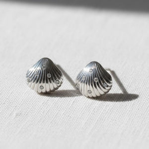 Silver Shell Lab Diamond Stud Earrings