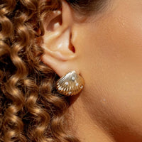14K Solid Gold Lab Grown Diamond Shell Stud Earrings