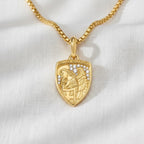 14K Gold St Michael Medallion Necklace with Lab Grown Diamonds,Catholic Pendant, Religious Gift for Men, Shield Jewelry, Protective Necklace