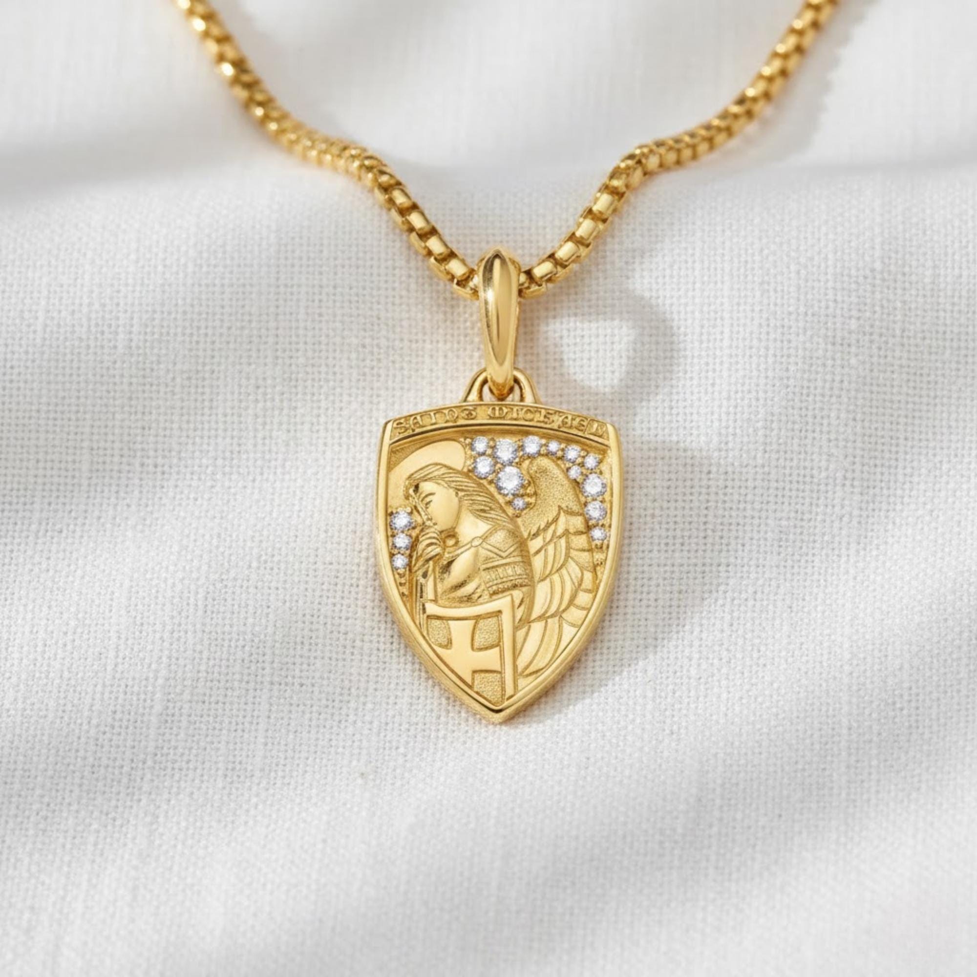 St Michael Catholic Diamond Necklace, 14K Gold