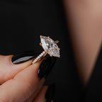 Romantic & Elegant 2.5 Carat Marquise Cut Diamond Ring / 14k Rose Gold Engagement Ring / Pavé Side Stones Band / Hidden Halo Lab Grown Ring