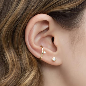 Dainty 14K Solid Gold Diamond Ear Cuff | No Piercing Earring