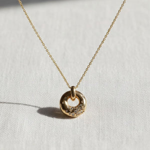 14K Gold Floating Diamond Circle Necklace