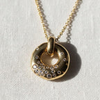 14k Gold Diamond Circle Necklace: Floating Pendant, Circle of Life, Donut Necklace
