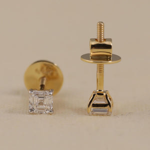 Asscher Cut Diamond Earrings in 14K Gold